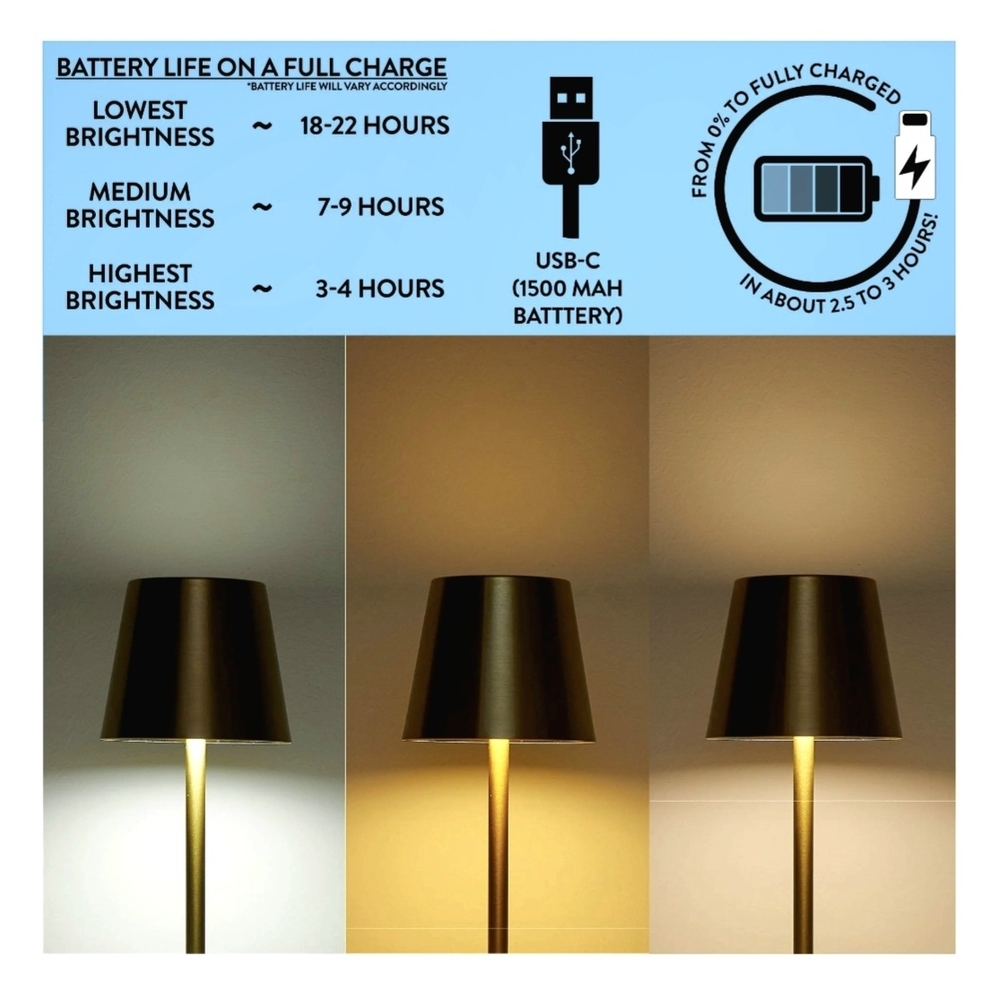 PRICE DROP‼️NWT Gold LED Rechargeable Indoor / Outdoor Cordless Lamp - Picture 6 of 10
